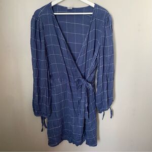 Melrose & Market Dress Long Sleeve Plaid Blue Mini Casual
